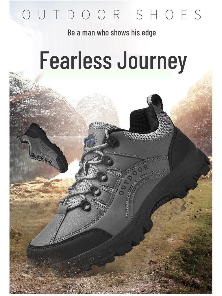Men's Extra Large Size 49 Leather Hiking Shoes - Low-Top Outdoor Footwear for Autumn & Winter