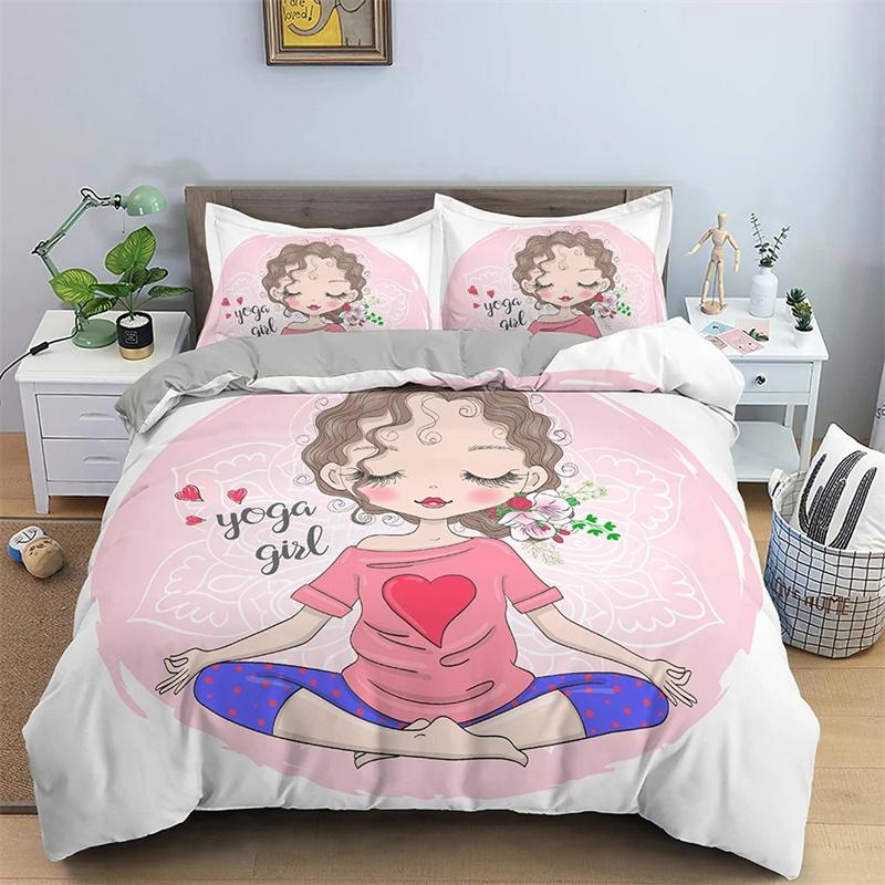 Cartoon Girls Duvet Cover Cute Lipstick Fashion Theme for Women Gifts for Bedroom Decorations with Pillowcase Queen King Size
