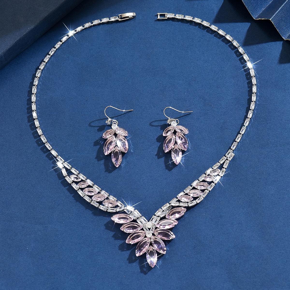 Women Party Wedding Dress Necklace Earrings Two-piece Jewelry Accessories