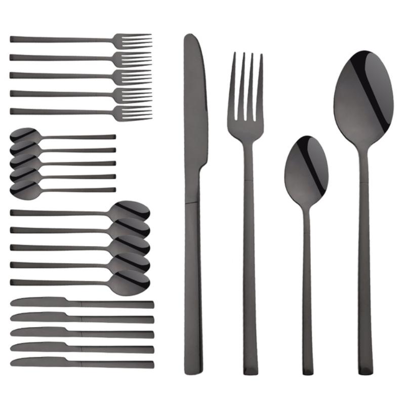 24 ks Moderní jídelní sada Nerezová sada nádobí Modrá Zlatá Nůž Vidlička Lžíce Čajová lžička Kuchyňská sada příborů