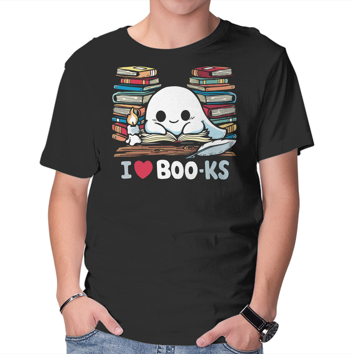 Unisex Crew Neck T-Shirt I Love Books Graphic Short Sleeve Casual Tee XS