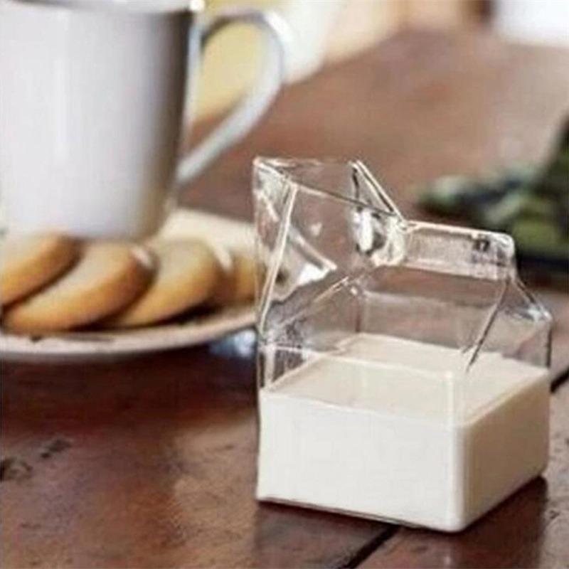 300ml Creative Transparent Milk Box Cup Milk Box Shape Glass Cups Bottle for Juice Cute Coffee CupTea Drinkware Students Drink