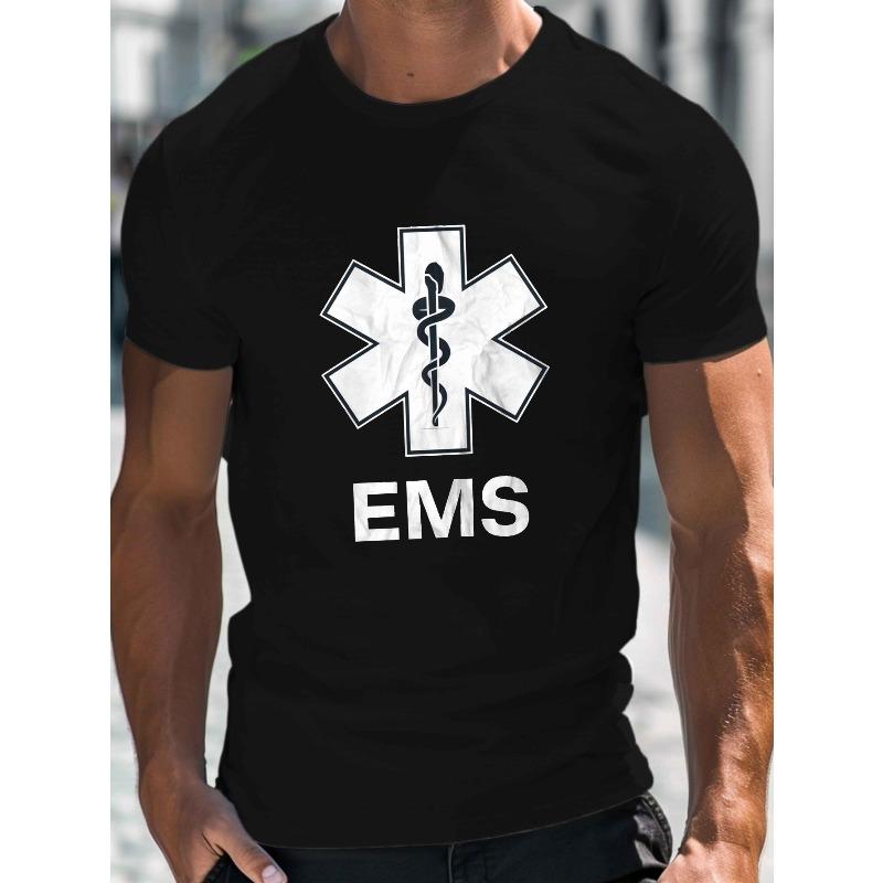 

European Size 1pc EMS Star of Life Graphic T-Shirt for Men - Casual Crew Neck, Short Sleeve, Knit Cotton Fabric,Slight Stretch,Regular Fit, Summer Top S чёрный