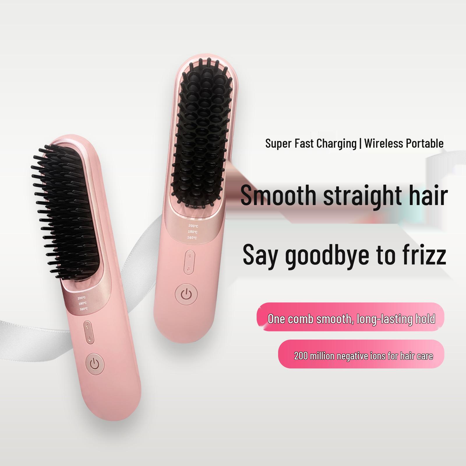 Portable Ionic Hair Straightening Comb - Gentle, Long-Lasting, and Safe for Scalp 35W розовый