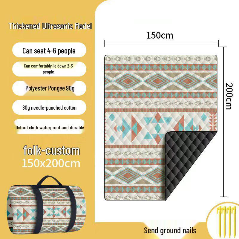 Tapis de pique-nique épaissi à ultrasons: Coussin d'extérieur résistant à l'humidité pour pelouse et camping avec piquets de sol