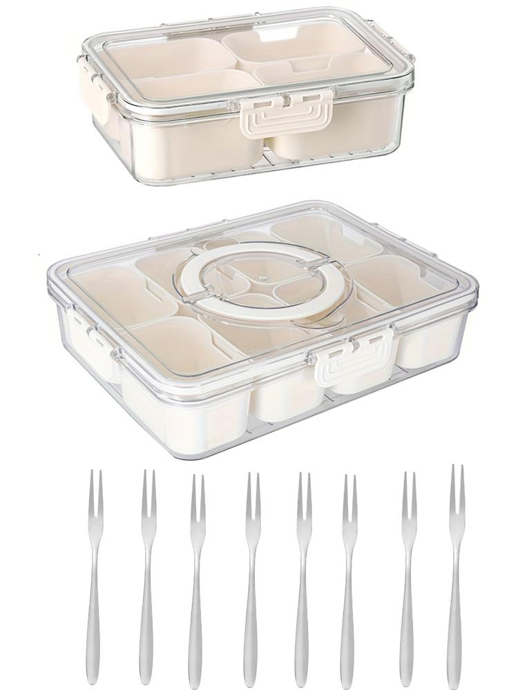 Portable Snackle Box Container Divided Serving Tray with Lid and Handle Clear Snack Box Organizer for Fruits Snacks for Party