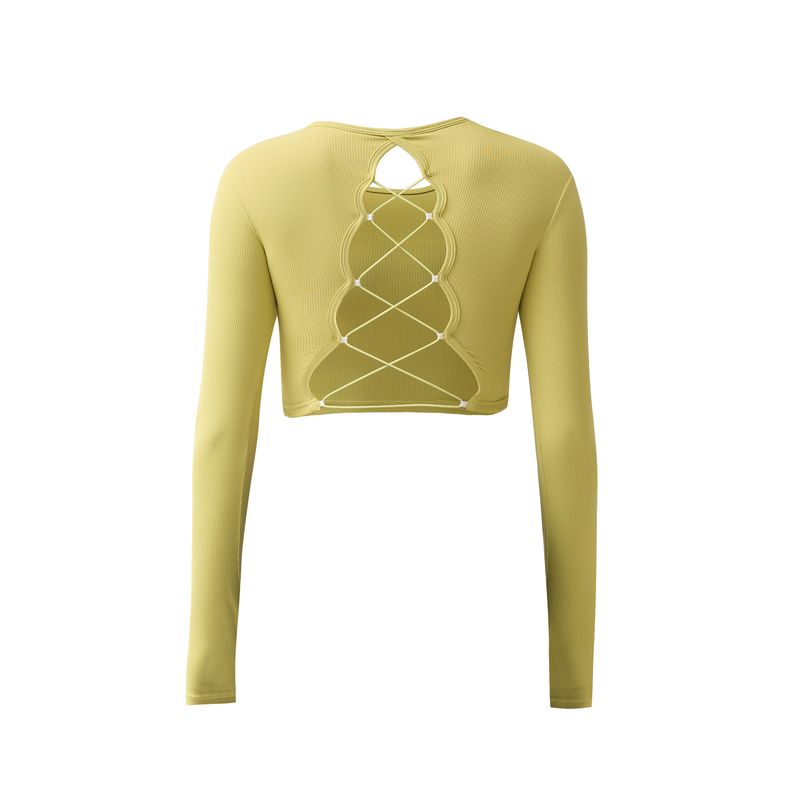 

With Chest Pad 2024 New Arrival Open Back Gym Sports T-shirt Yoga Pilates Training Wear Long Sleeves Tops Outerwear Primrose (yellow-green) M