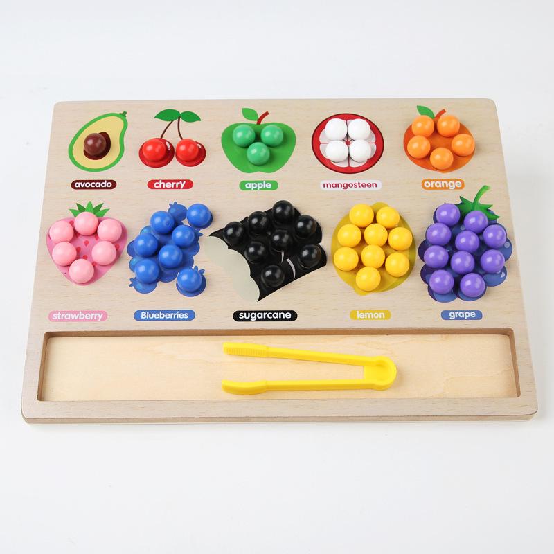 Montessori Wooden Fruit Sorting & Beading Toy for Color Recognition & Motor Skills 31x23x3.5CM