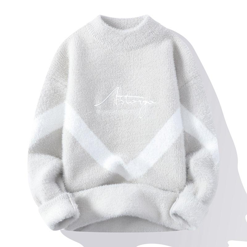 

Осень и Зима Универсальный Новый Модный Мужской Свитер с Полувысоким Воротником Свободный С Буквами Повседневный Вязаный Свитер Теплый Свитер 3XL