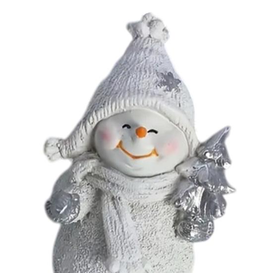 Cute Snowman Statue Gifts 2Pcs Christmas Figurine, Tabletop Decor, Resin Snow with Winter Atmosphere Table Decor Knit Hat Scarf for Home Mantel Window