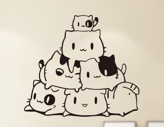 

Сім милих кішок настінні наклейки Вітальня Спальня Дитяча кімната Декоративний розпис чорний