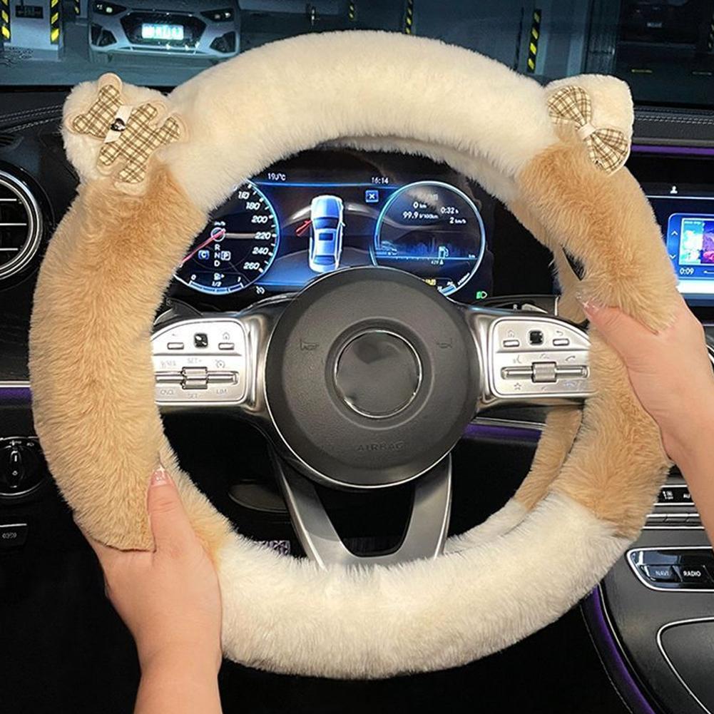 Universelle Lenkradabdeckung für Autos Kleiner Bär Styling Dekor Lenkrad Elastische Abdeckungen für Männer Frauen Winter Plüsch Warm I6Z1