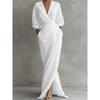 YYFS Mode femme été printemps couleur unie imprimé manches 3/4 col en v taille haute robes décontractées