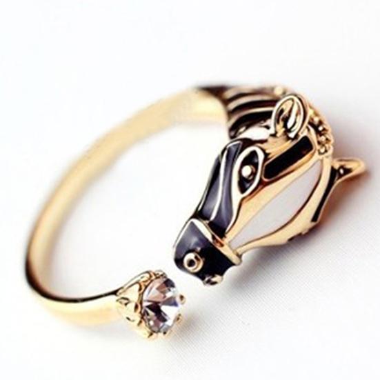 Women Fashion Horse Head Rhinestone Opening Finger Ring for Party Club