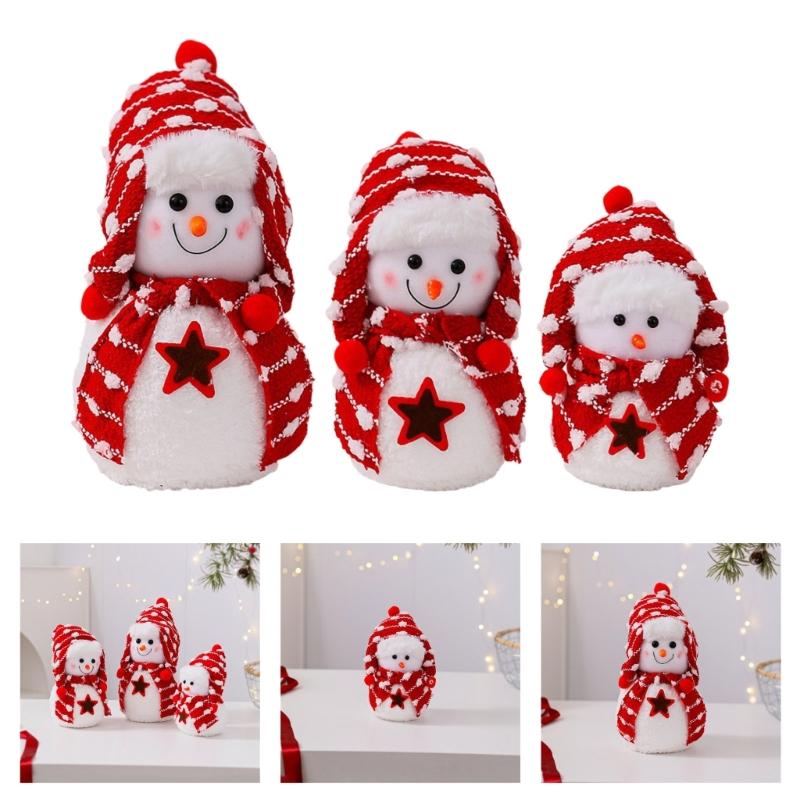 Plush Snowman Doll Desktop Ornaments Lovely Christmas Snowman Decorations For Outdoor Indoor Holiday Festival Wedding