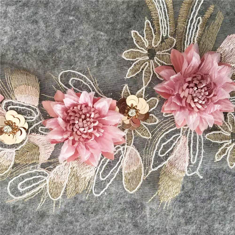 Colorful 3D Flower Embroidery Patches Beaded Sequins Flower LACE Patch Sewing Bridal Veil Wedding Dress DIY Wedding Dress Floral Costume Patch Decor