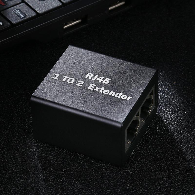 2Pcs/Set 1 to 2 RJ45 Splitter Connector Inline LAN Plugs Ethernet Cable Extender Adapter