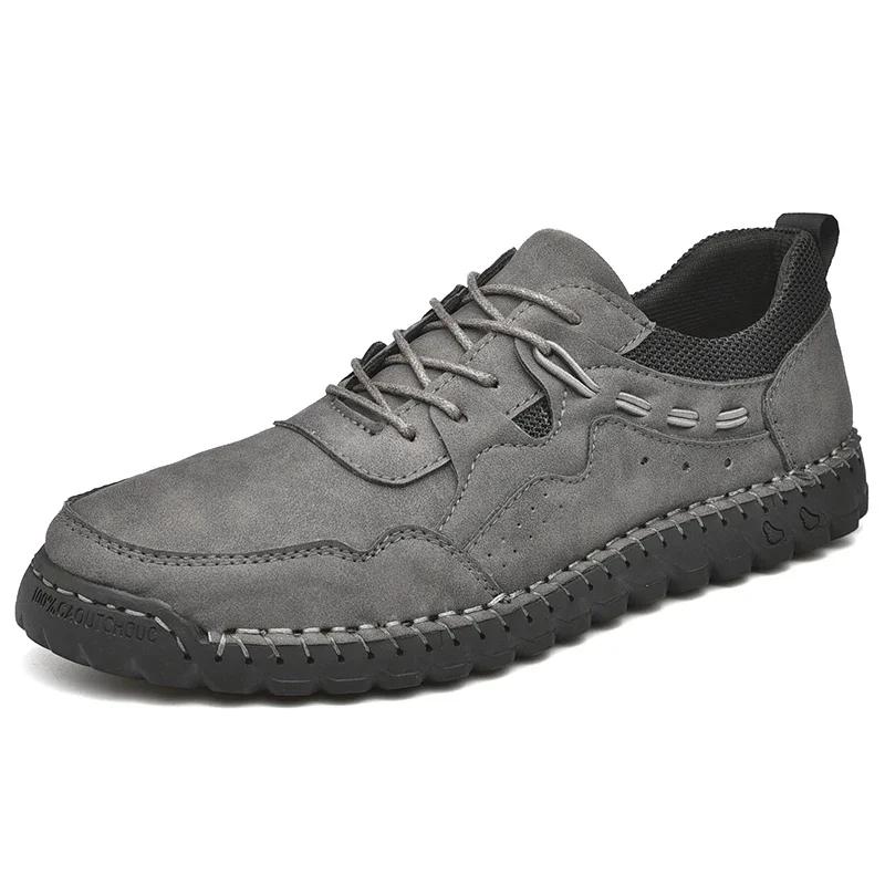 

Мокасины в стиле плоской подошвы, повседневная обувь ручной работы из кожи для мужчин, прочная, легкая, водонепроницаемая, удобная, нескользящая, подходит для всех сезонов US 6(EUR 38) серый