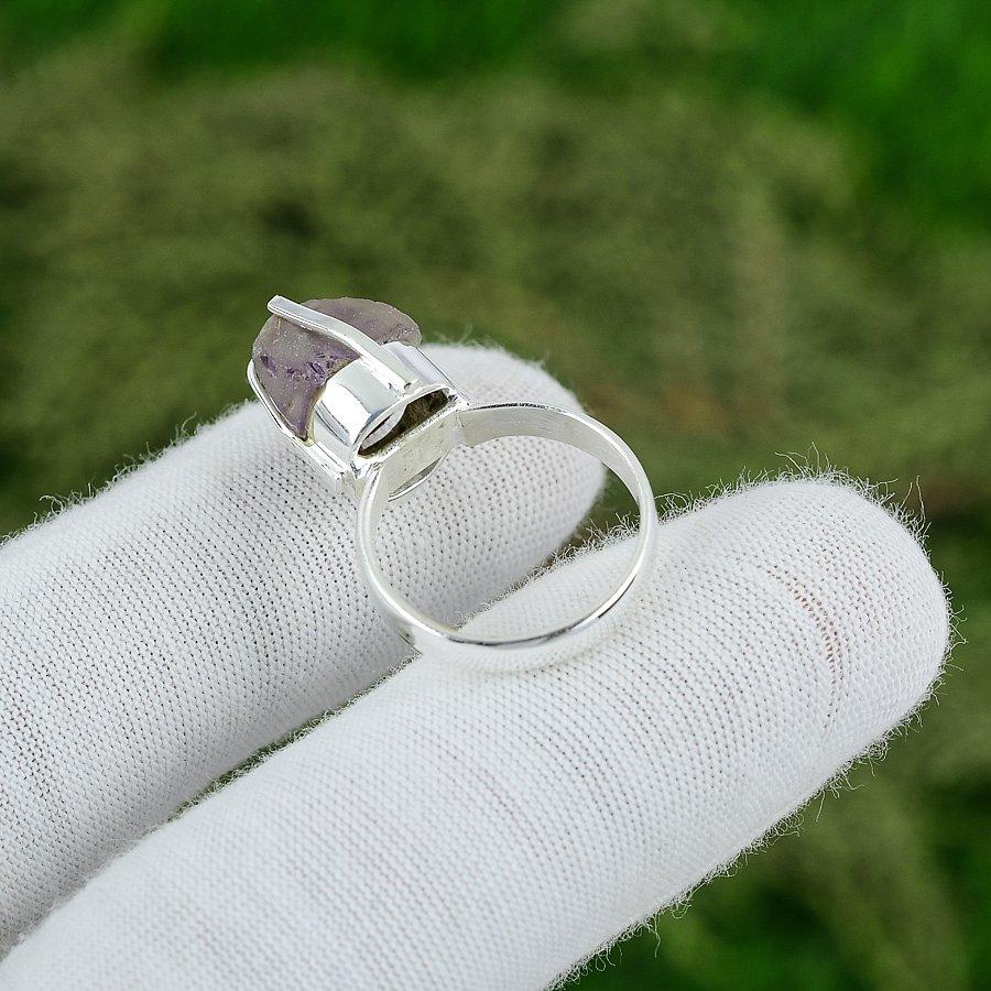 Mothers Day Sale 925 Sterling Silver Amethyst Rough Stone Statement Ring US 6.5