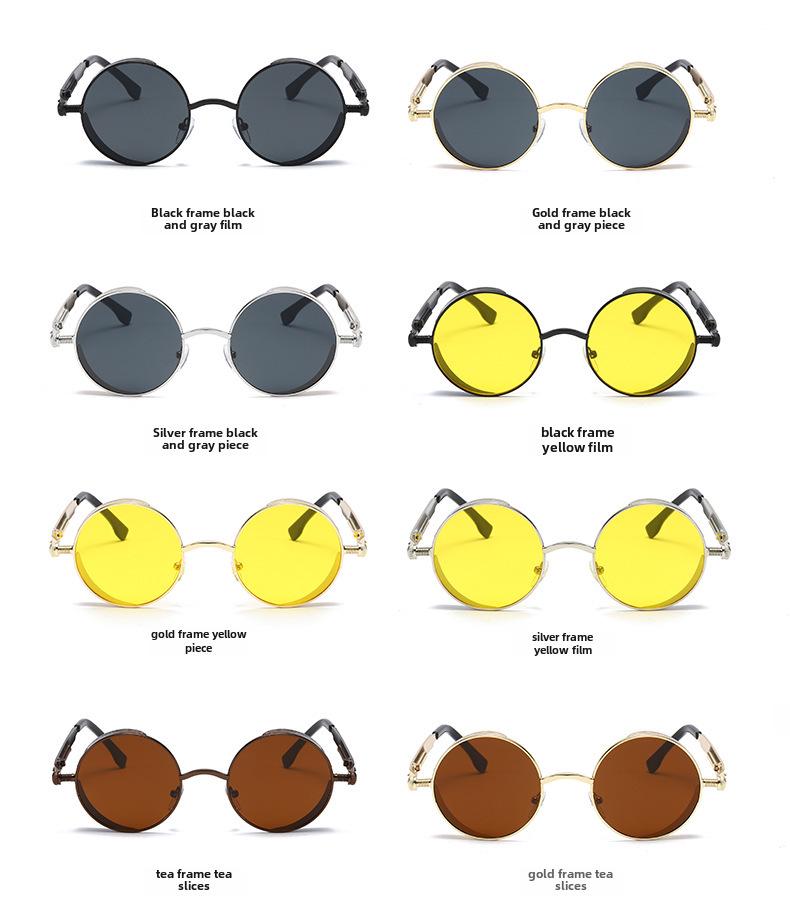 Versatile European-American Steampunk Metal Sunglasses with Spring Legs - Model 58028