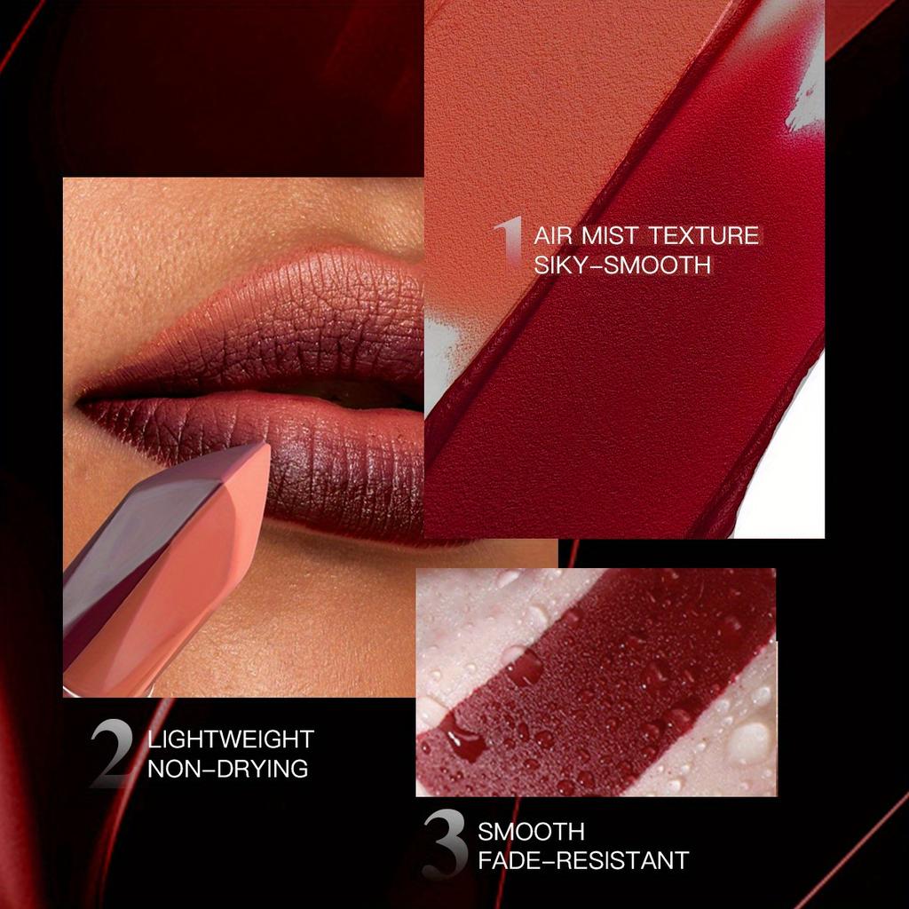 Dual-Color Velvet Matte Lipstick - Long-Lasting Waterproof Lip Mud In Iridescent Frost & Deep Plum Shades
