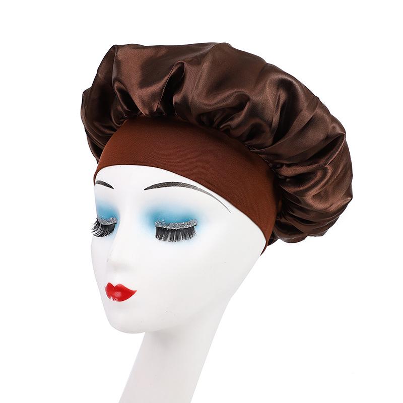 Wide Brim Satin Nightcap: Elastic Silk Hair Protection Scarf for Men & Women, Solid Color, Bath & Chemo Cap.