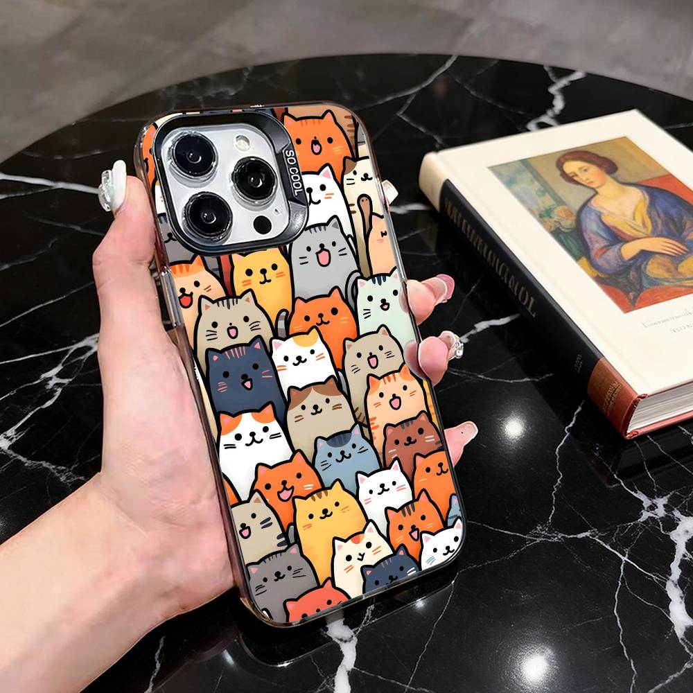 

Cartoon Cute Cats Phone Case For iPhone 17,16,15,14,13,12,11 Plus,Pro Max,XS,Colorful Silver Phone case Funda Cover iPhone16plus