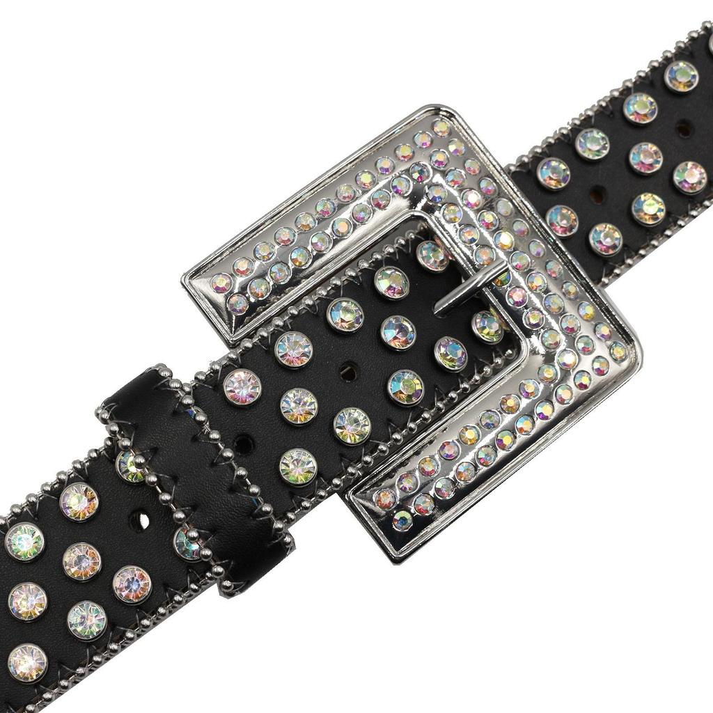 European & American Rhinestone Square Buckle Leather Belt - Sequin Punk Rock Style