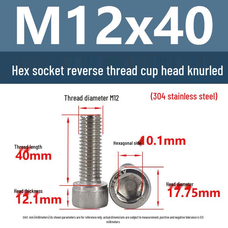 Yigu Yigu 304 Stainless Steel Reverse Thread Knurled Hex Socket Cup Head M6-M12 Screws