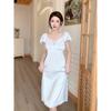1011 Summer New Sweet Ice Silk Nightdress Women's Sexy Pajamas with Chest Pads Thin Long Court Style Loungewear