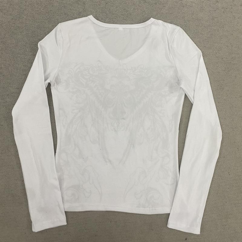 Y2K Spring and Autumn Printed Tight Fit Fit Top Round Neck Women's Wear