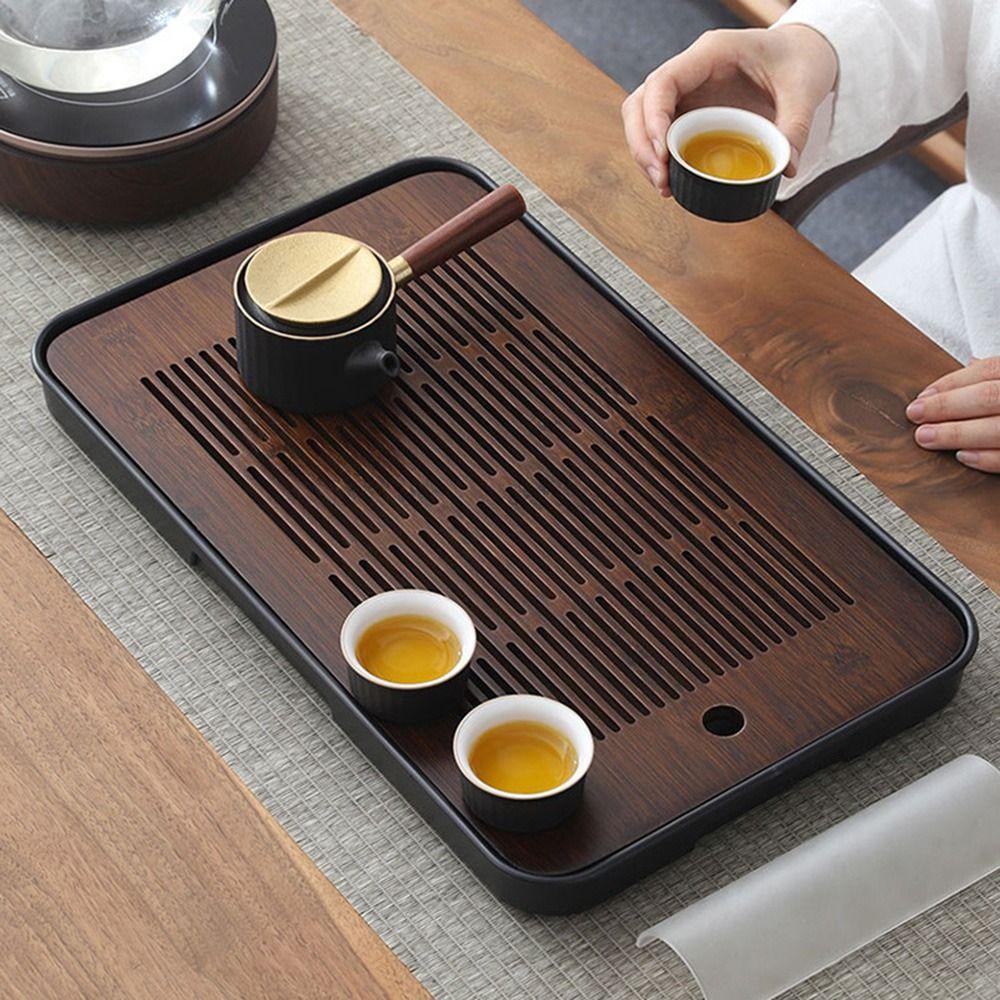 Dual Purpose Bamboo Tea Tray with Drain Quick Drainage Gongfu Tea Set Table  Office
