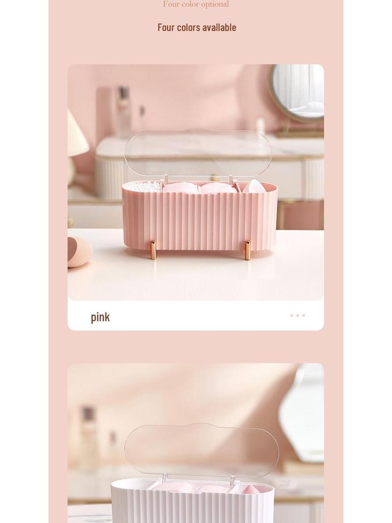 Transparent Dustproof Cosmetic Organizer: Cotton Swab, Makeup Remover, Sponge, Lipstick Storage Box with Lid.