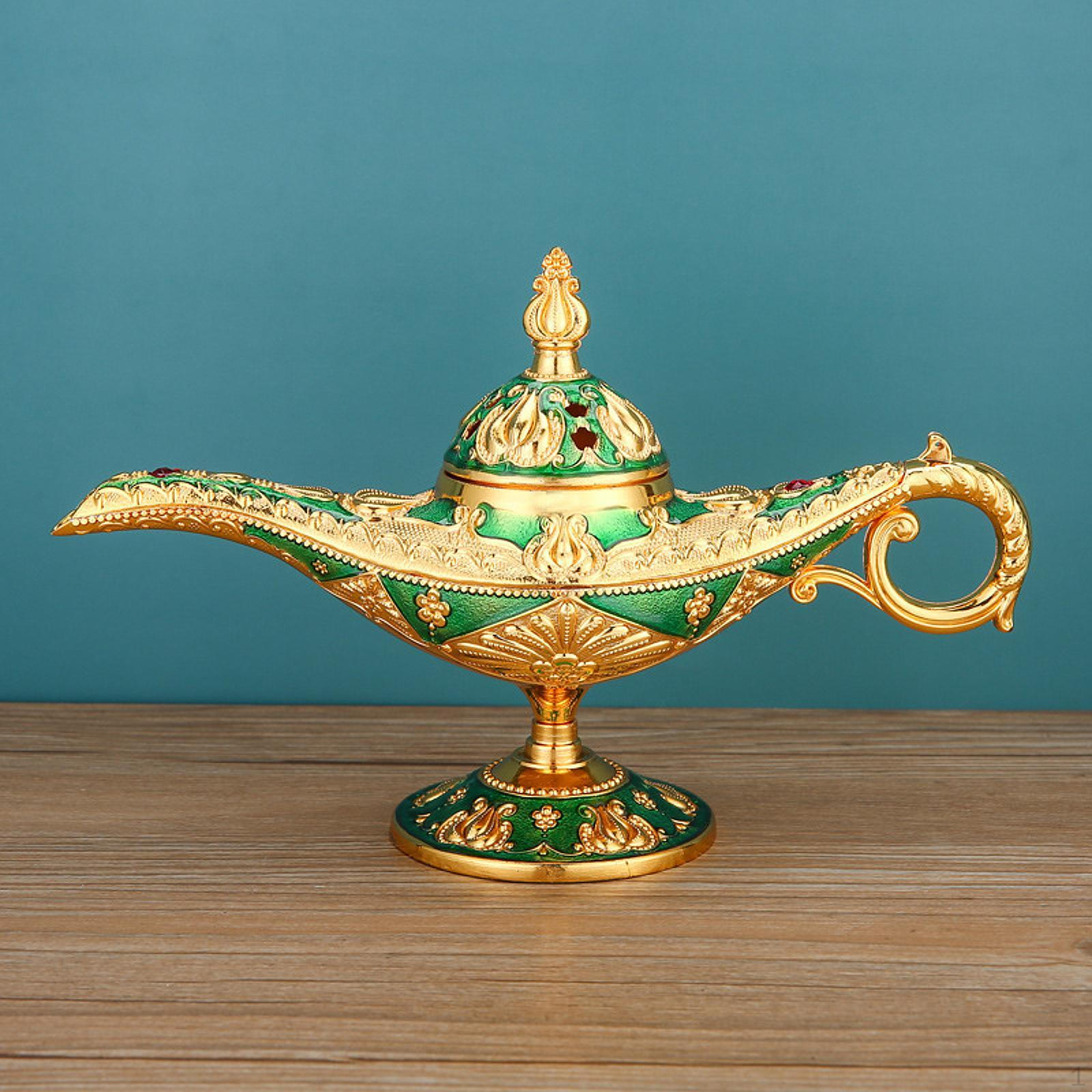 

Лампа Джинна Курильница Волшебный Держатель Декоративный Домашний Аромат Винтажный Светильник Желаний Gold and Green