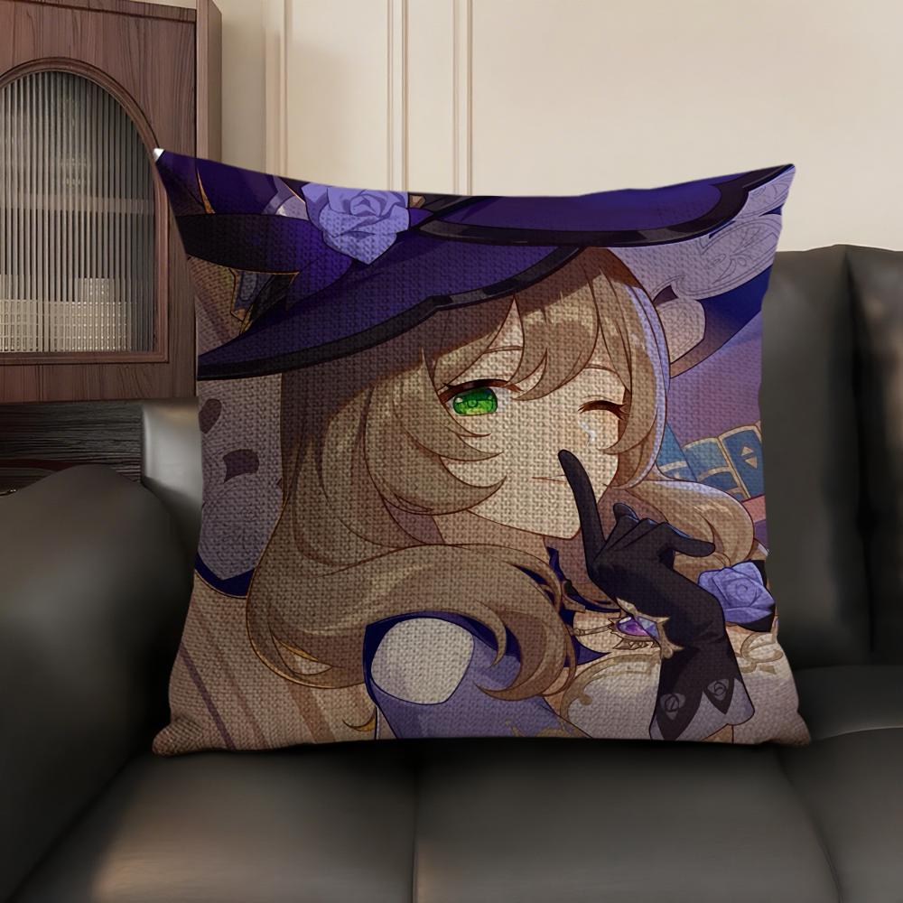 Lisa Cute Genshin Impact Cushion Cover Natural Linen Organic Fabric Double-Sided Printing Sofa Home Decor Gift Pillow Case