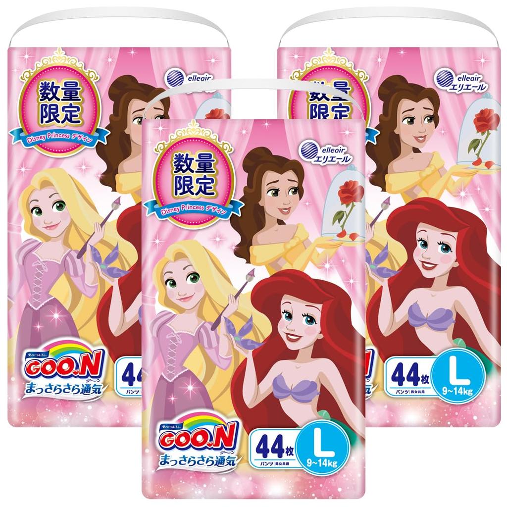 Princess L Fresh Ventilation 132 Sheets Sheets X 3 Unisex <Disney Design> [Pants Size] Goon, (9~14kg), (44 Packs), [Case Sold]