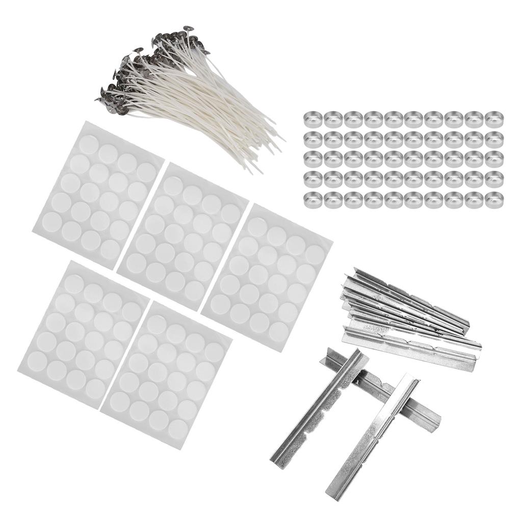 260pcs 15cm Candle Wicks 100Pcs Double Sided Tape Stickers 50Pcs Candle Shells 10Pcs Stainless Steel Wicks Holders