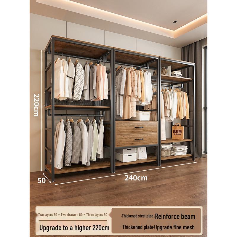 Metal Walk-In Wardrobe: Floor-Standing Clothes Rack, Open Garment and Hat Rack, Bedroom Shelf Assembly