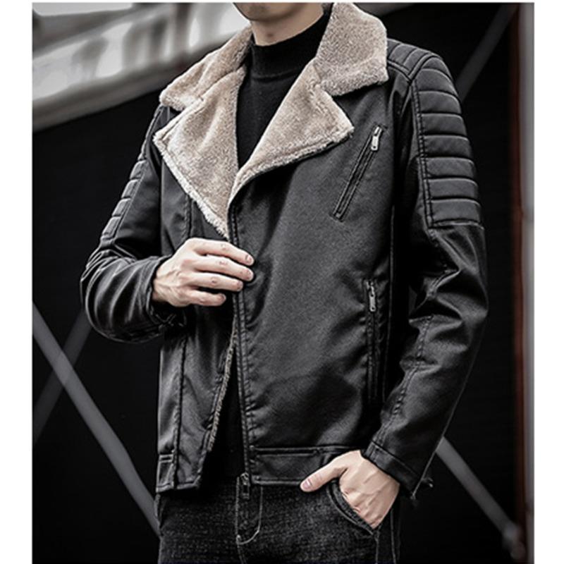 Casaco de pele grosso de uma peça, imitação de couro, casaco masculino