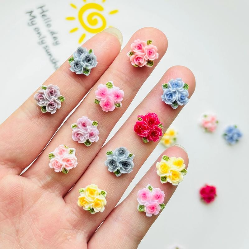 50 Pcs New Mixed Nail Art Resin Mixed Color Three Peach Blossoms Charms Rhinestones Diy Craft For Nail 3D Decorations A42
