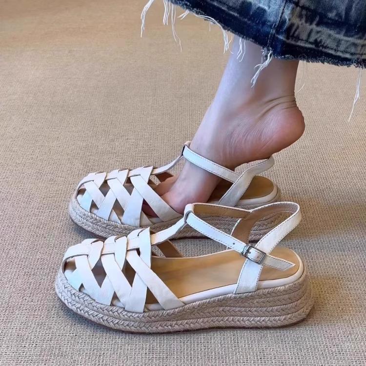 Sheepskin Version~ 2025 New Summer Retro Style Cross with Bag Head Wedge Heel Not Tired Feet Roman Sandals Outer Wear Women