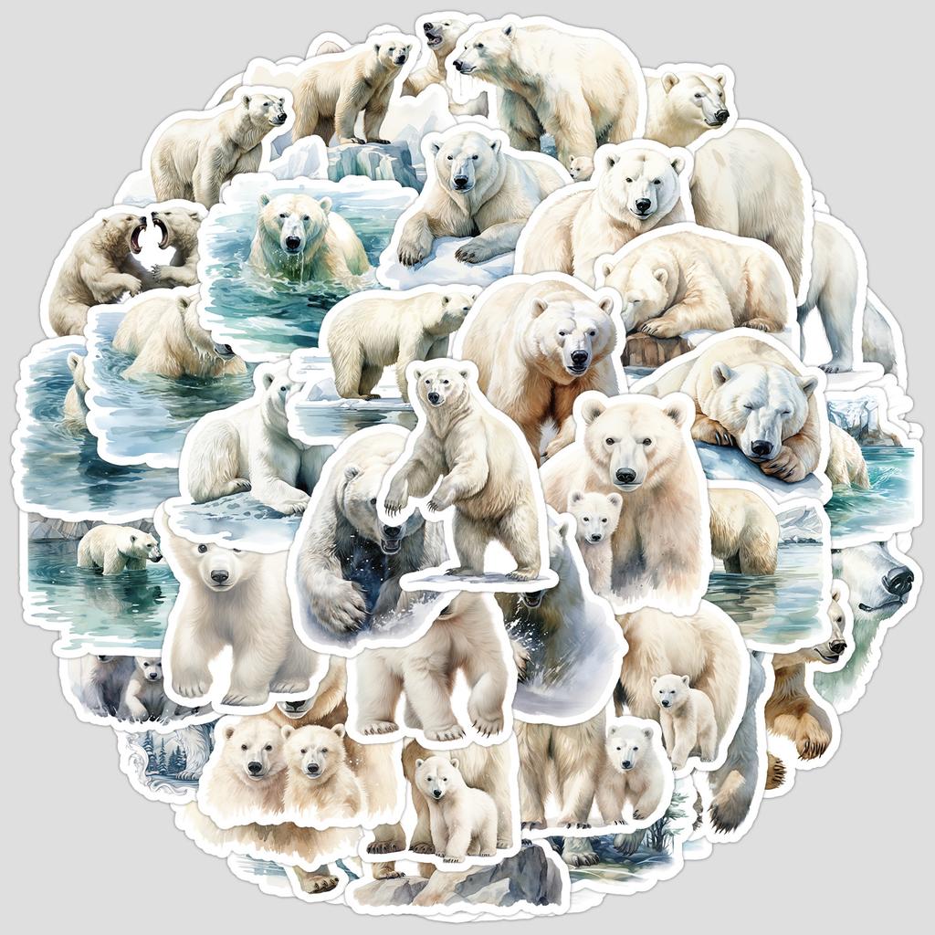 50 Cute Wind Polar Bear Graffiti Stickers Creative Animal Stickers Water Cup Computer Waterproof Decorative Stickers