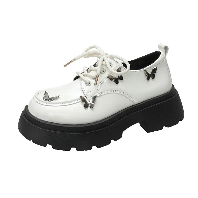 Patent Leather Thick Bottom Sponge Jk Small Leather Shoes Metal Butterfly Single Shoes Increased Height Popular Women's