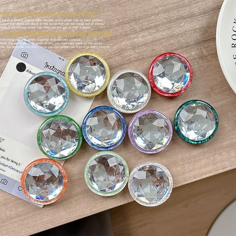 Xiaoqing Fresh Air Creative Big Round Diamond Gem Mobile Phone Airbag Holder Desktop Watching Drama Back Sticker Women'S Ring Retractable