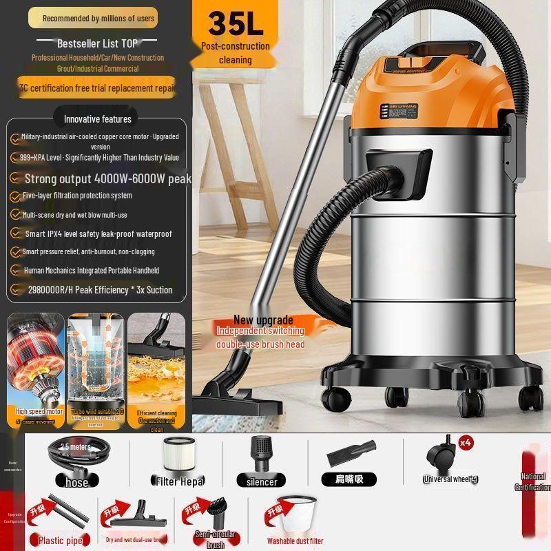 High-Power Home & Car Vacuum: Industrial Suction for Floors, Carpets, Renovations, and Grouting