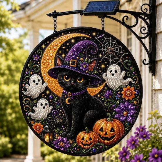 Energieeinsparung Hof Hängende Dekoration Solarbetrieben Halloween Licht, Schädel Hexe Schwarze Katze Friedhof Zombie Design LED Licht Wasserdicht Veranda Ornamente