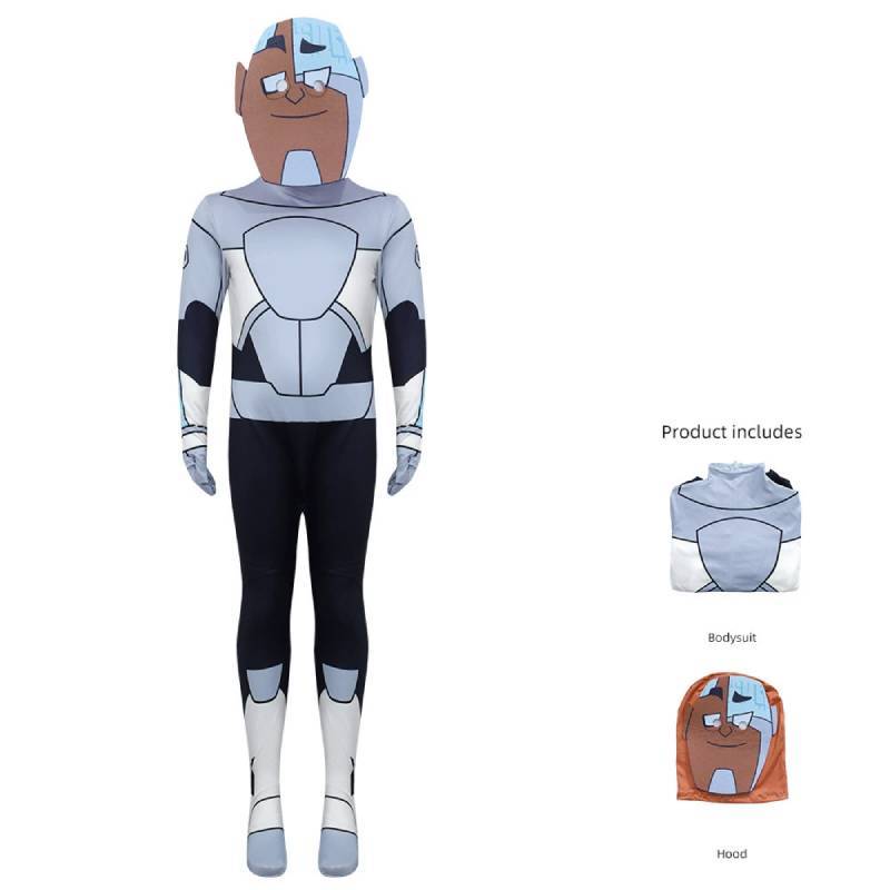 Teen Titans Go Cyborg Kids Cosplay Jumpsuit With Polyester Fabric For Halloween Party Child 110