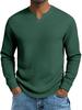 Herren Plus Size Waffel Karomuster Slim Fit Langarm V-Ausschnitt Lässiges T-Shirt
