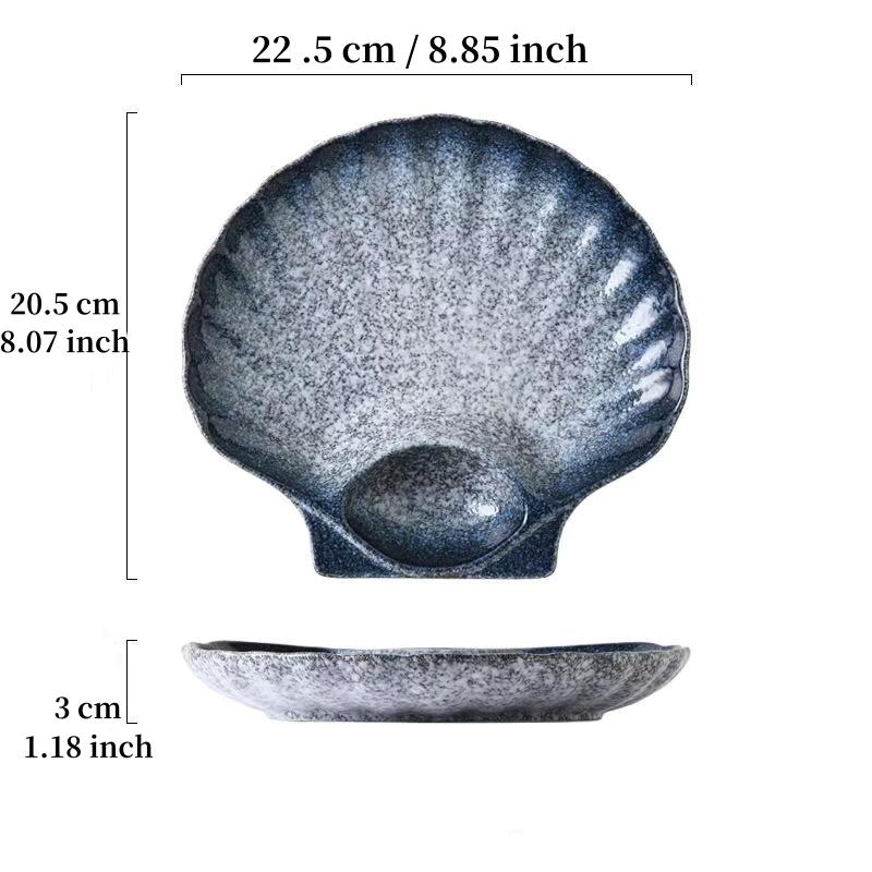 

8-дюймовая темная обеденная тарелка в японском стиле, подглазурная керамика, секционная, обеденные блюда, десертная тарелка, посуда для суши, безопасна для микроволновой печи 8.85 inches синий