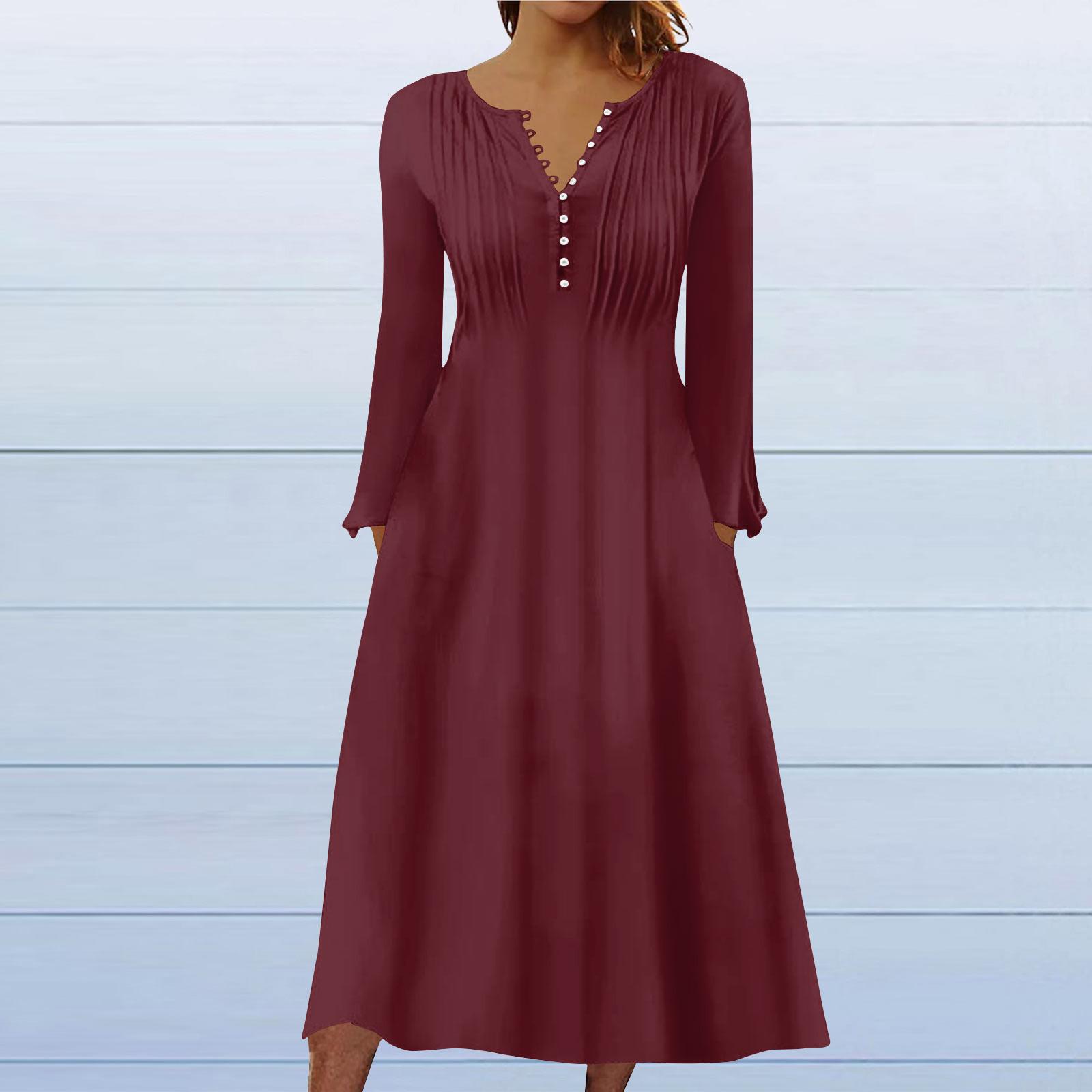 

Модна жіноча повсякденна модна суцільна кольорова кишеня з V-подібним вирізом і довгим рукавом M винний